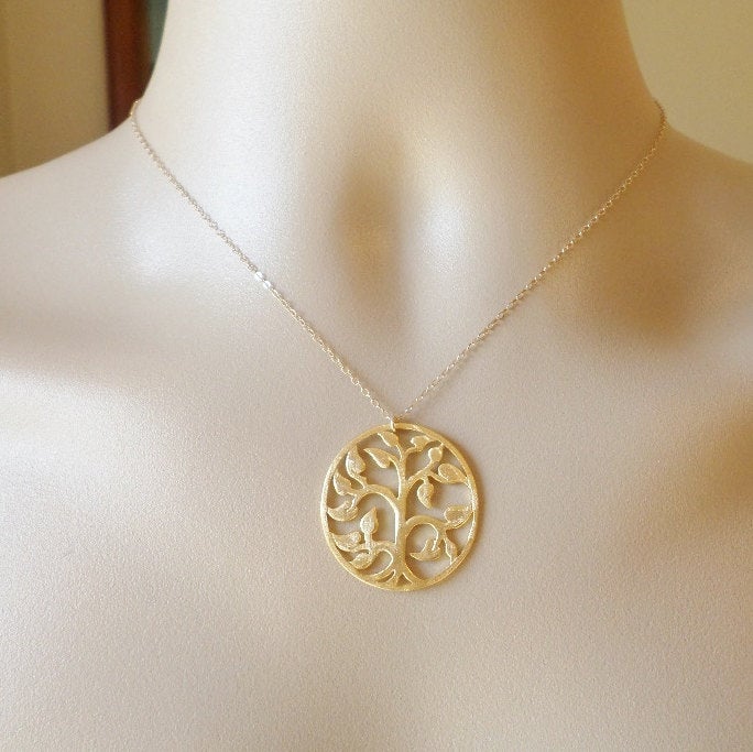 Gold Tree of Life Necklace - Hammered Gold Tree Necklace, Gold Plated Brass and Gold Filled Necklace - Bridal - Weddings - Mothers Day Gift