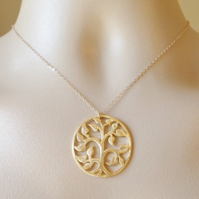 Gold Tree of Life Necklace - Hammered Gold Tree Necklace, Gold Plated Brass and Gold Filled Necklace - Bridal - Weddings - Mothers Day Gift