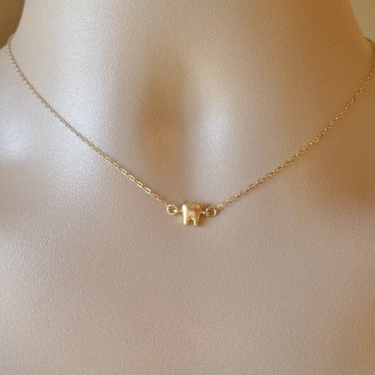 Gold Tooth Necklace - Silver Tooth Necklace - Dental Jewelry - Tiny Gold Tooth Necklace - Dentist Necklace - Christmas Gift Ideas