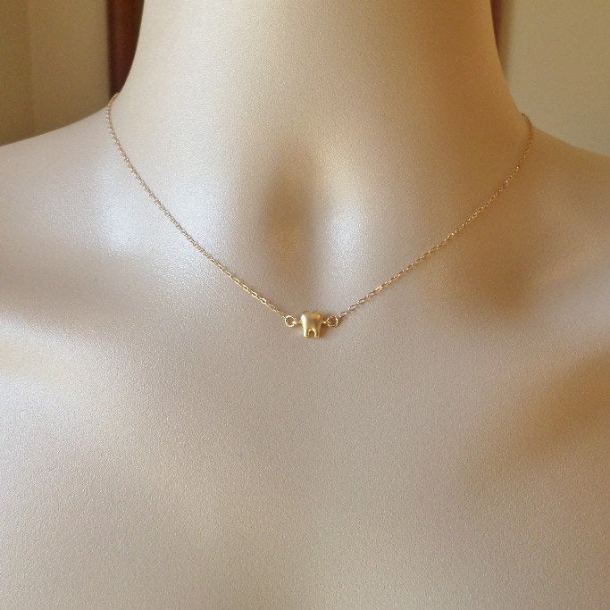 Gold Tooth Necklace - Silver Tooth Necklace - Dental Jewelry - Tiny Gold Tooth Necklace - Dentist Necklace - Christmas Gift Ideas