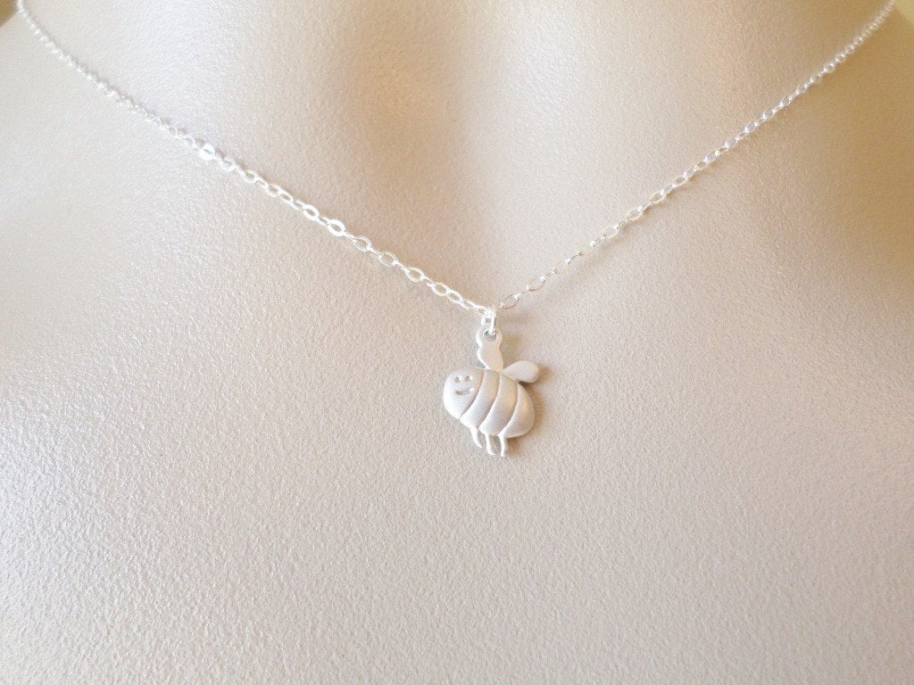 Bee Necklace - Silver Happy Bee Necklace - Super Tiny Silver Bee Necklace - Mothers Day Gift