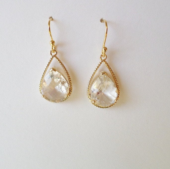 Clear Crystal and Gold Chandelier Earrings - Crystal Earrings - Gold Earrings - Birthstone Jewelry - Mothers Day Gift