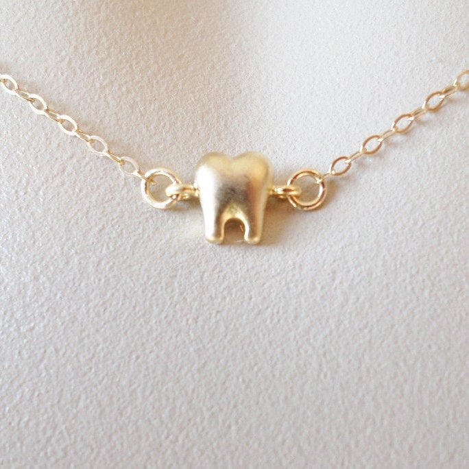 Gold Tooth Necklace - Silver Tooth Necklace - Dental Jewelry - Tiny Gold Tooth Necklace - Dentist Necklace - Christmas Gift Ideas