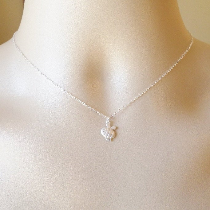 Bee Necklace - Silver Happy Bee Necklace - Super Tiny Silver Bee Necklace - Mothers Day Gift