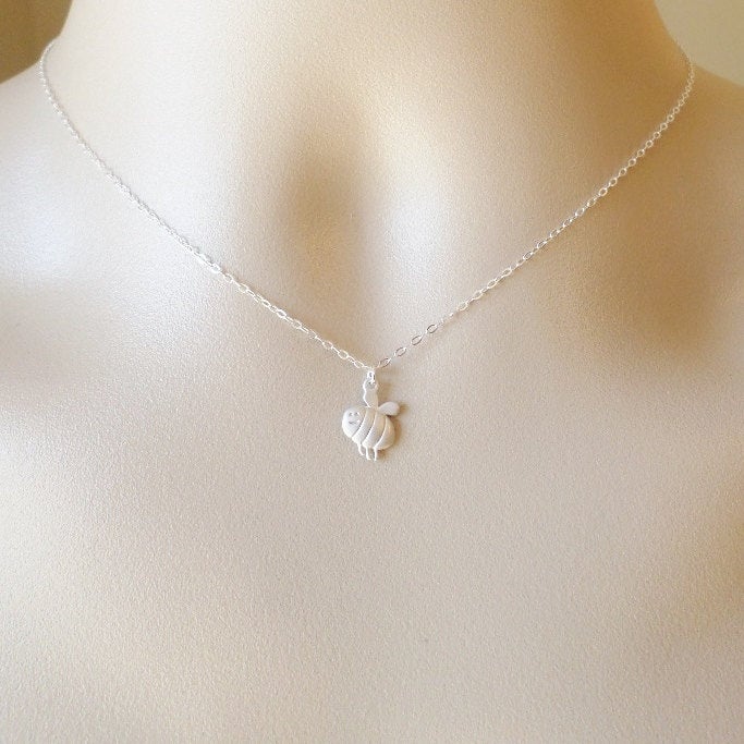 Bee Necklace - Silver Happy Bee Necklace - Super Tiny Silver Bee Necklace - Mothers Day Gift