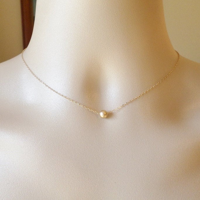 Tiny Gold Necklace - Round Gold Bead Necklace - Seamless Gold Bead Necklace - Smooth Gold Bead Necklace - Mothers Day Gift - Christmas Gift
