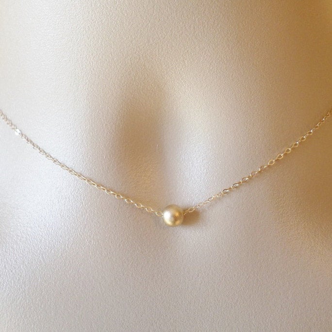Tiny Gold Necklace - Round Gold Bead Necklace - Seamless Gold Bead Necklace - Smooth Gold Bead Necklace - Mothers Day Gift - Christmas Gift