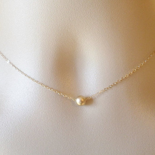 Tiny Gold Necklace - Round Gold Bead Necklace - Seamless Gold Bead Necklace - Smooth Gold Bead Necklace - Mothers Day Gift - Christmas Gift