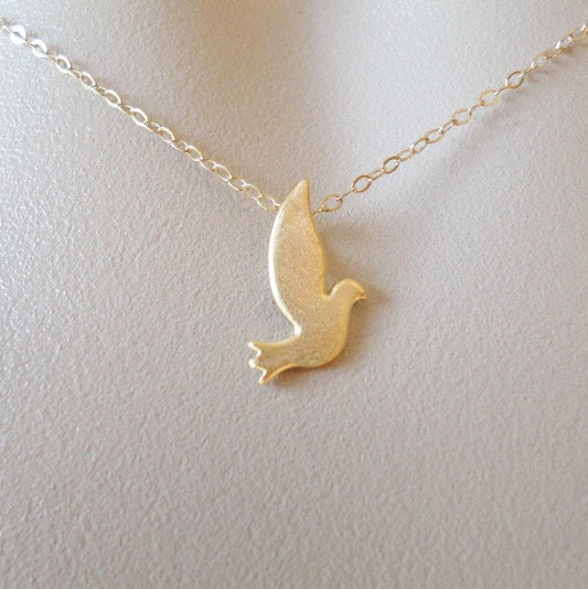 Dove Necklace - Gold Dove or Pigeon Necklace - Jewelry - Gold Filled and Matte Gold Plated Necklace - Bridal - Christmas gift