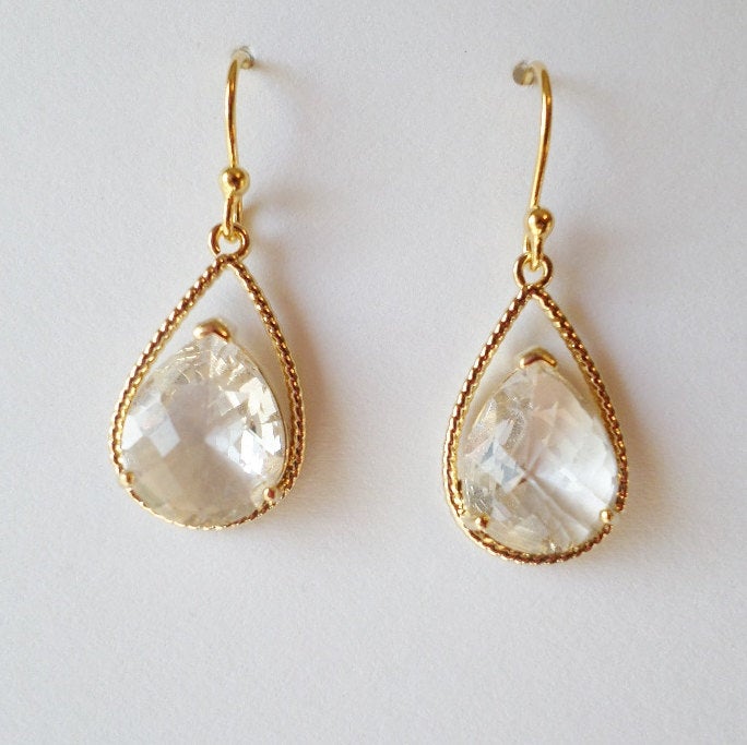 Clear Crystal and Gold Chandelier Earrings - Crystal Earrings - Gold Earrings - Birthstone Jewelry - Mothers Day Gift