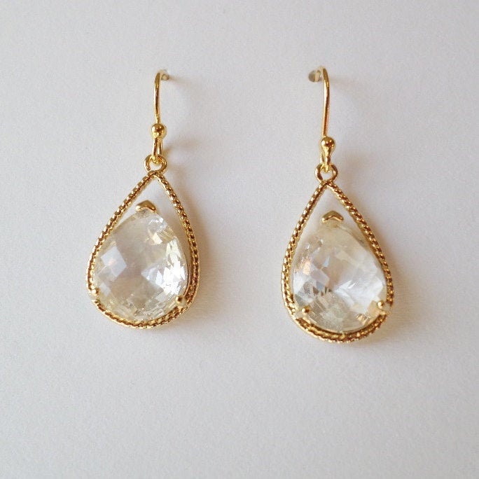 Clear Crystal and Gold Chandelier Earrings - Crystal Earrings - Gold Earrings - Birthstone Jewelry - Mothers Day Gift