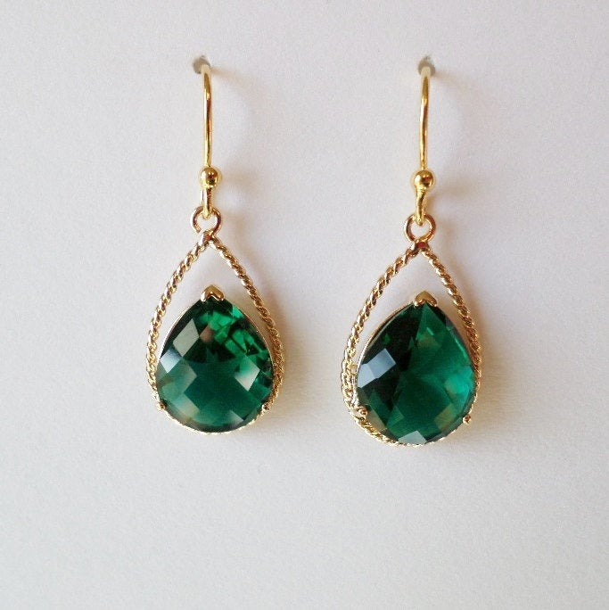 Emerald Earrings - Birthstone Jewelry - Emerald and Gold Chandelier Earrings - Emerald Earrings - Gold Earrings - Christmas Gift