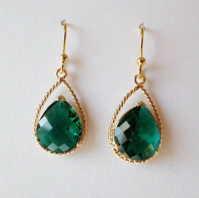 Emerald Earrings - Birthstone Jewelry - Emerald and Gold Chandelier Earrings - Emerald Earrings - Gold Earrings - Christmas Gift