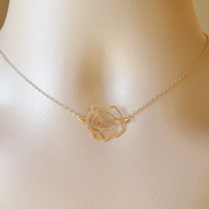 Rose Necklace - Gold Rose Connector Necklace - Small or Large Rose Necklace- Gold Necklace - Gold Flower Jewelry - Christmas Gift