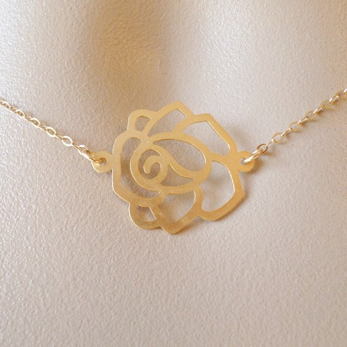 Rose Necklace - Gold Rose Connector Necklace - Small or Large Rose Necklace- Gold Necklace - Gold Flower Jewelry - Christmas Gift