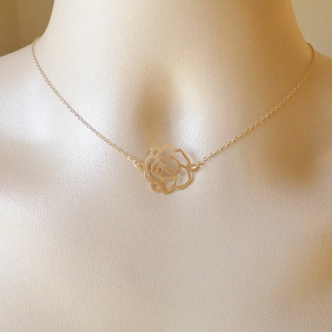 Rose Necklace - Gold Rose Connector Necklace - Small or Large Rose Necklace- Gold Necklace - Gold Flower Jewelry - Christmas Gift