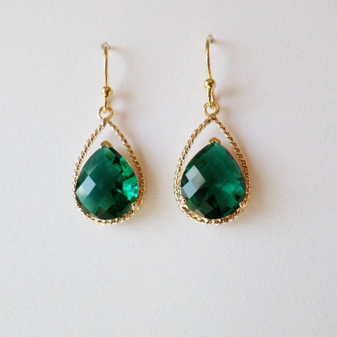 Emerald Earrings - Birthstone Jewelry - Emerald and Gold Chandelier Earrings - Emerald Earrings - Gold Earrings - Christmas Gift