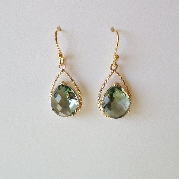 Prehnite and Gold Chandelier Earrings - Green Earrings - Gold Earrings - Birthstone Jewelry - Christmas Gift - Christmas Present