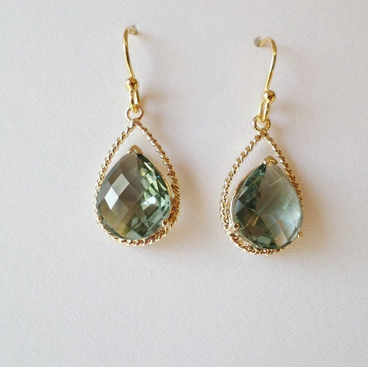 Prehnite and Gold Chandelier Earrings - Green Earrings - Gold Earrings - Birthstone Jewelry - Christmas Gift - Christmas Present