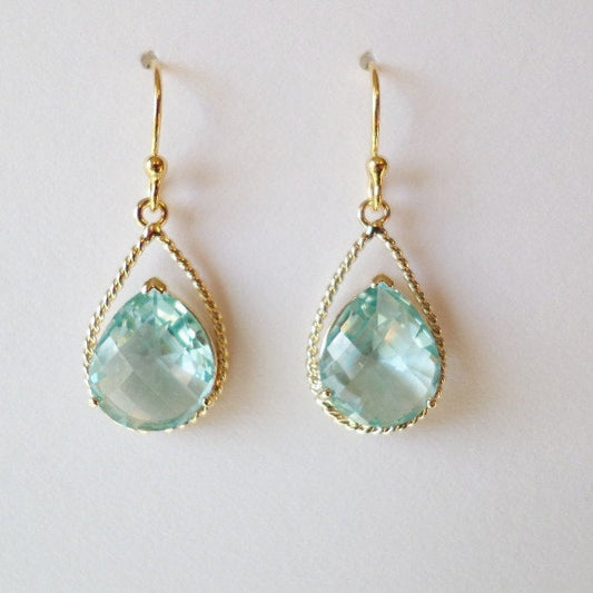 Aquamarine and Gold Rope Rim Earrings