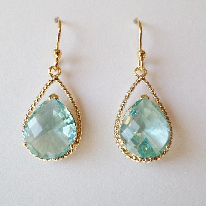 Aquamarine and Gold Rope Rim Earrings