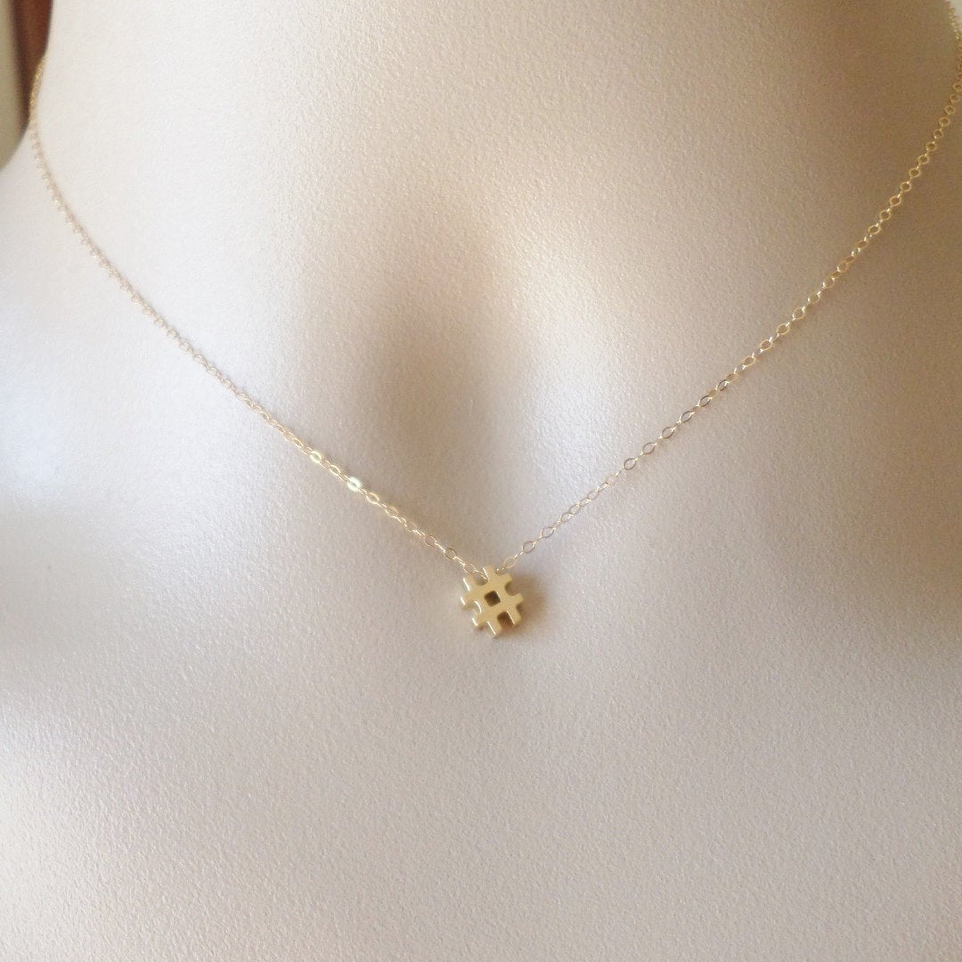 Gold # Necklace - Number Sign Necklace - Gold Pound Necklace - Tiny Charm Necklace - Personalized Necklace -Christmas Gift