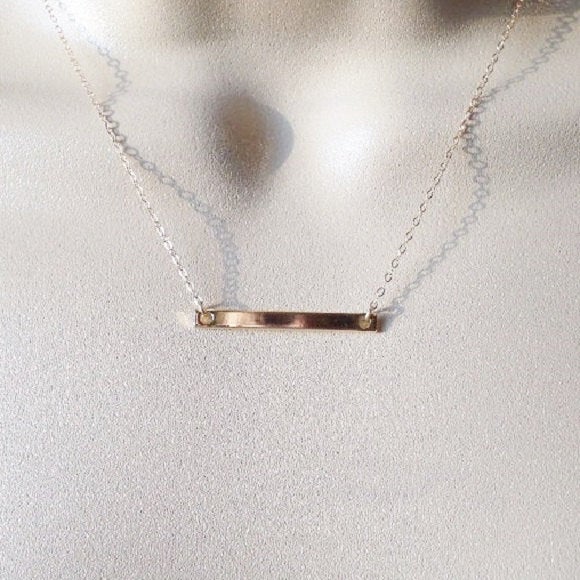 Gold Bar Necklace - Gold Square Bar Necklace, Gold Filled Necklace, bridesmaid gifts, gold, yellow, Wedding, Christma