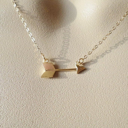 Arrow Necklace - Gold Arrow Necklace - Tiny Gold Arrow Necklace- Sideways Gold Arrow - Gold Necklace - Layering Necklace - Christmas Gift