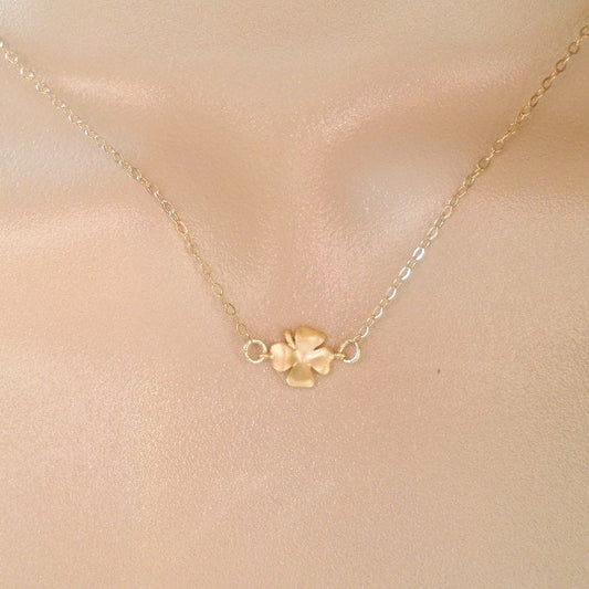 Gold Clover Necklace - Tiny Gold Clover Necklace - Four leaf clover jewelry - Good Luck Necklace - Christmas Gift