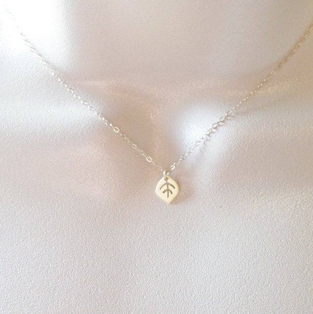 Gold Leaf Necklace - Tiny Gold Leaf Necklace - Leafy Necklace, Gold Filled Necklace, bridesmaid gifts, yellow, Wedding, Christmas Gift