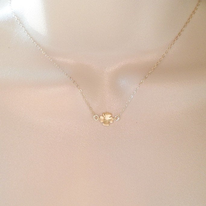 Gold Clover Necklace - Tiny Gold Clover Necklace - Four leaf clover jewelry - Good Luck Necklace - Christmas Gift