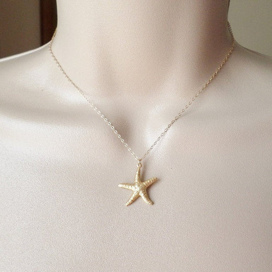 Starfish Necklace, Nautical Necklace, Gold Starfish Necklace, Gold Filled and Raw Brass Starfish Necklace, Nautical Jewelry, Valentines Day