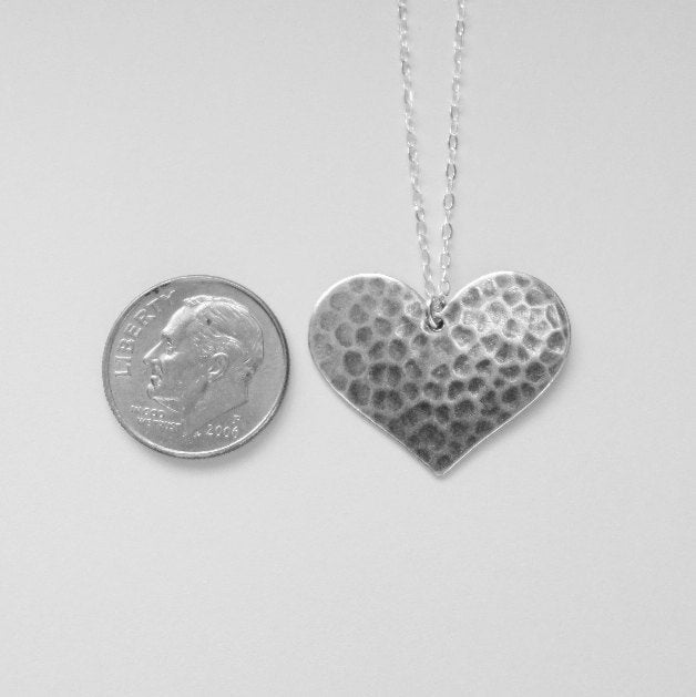 Silver Heart Necklace - Hammered Heart Necklace - Sterling Silver Heart Necklace - Silver Jewelry - Bridal - Weddings - Bridesmaid Gifts -