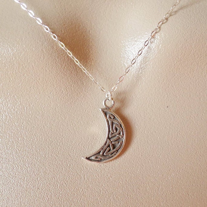 Celtic Knot Moon Necklace - Silver Moon Necklace - Crescent Moon Necklace - Sterling Silver Celtic Moon Necklace - Small Moon Necklace