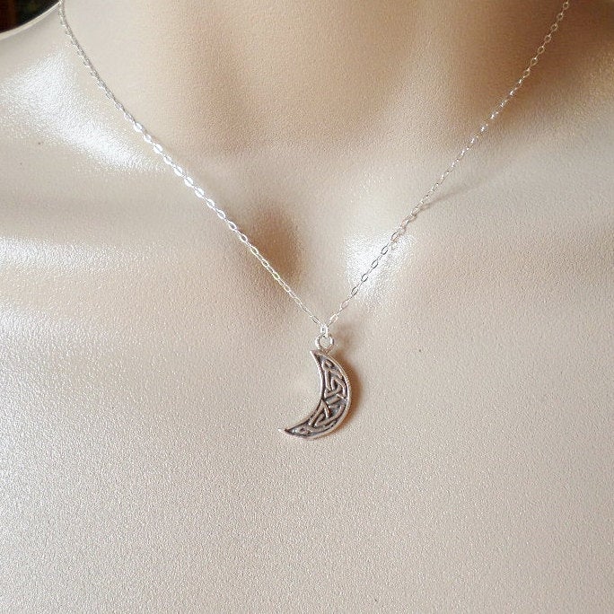 Celtic Knot Moon Necklace - Silver Moon Necklace - Crescent Moon Necklace - Sterling Silver Celtic Moon Necklace - Small Moon Necklace