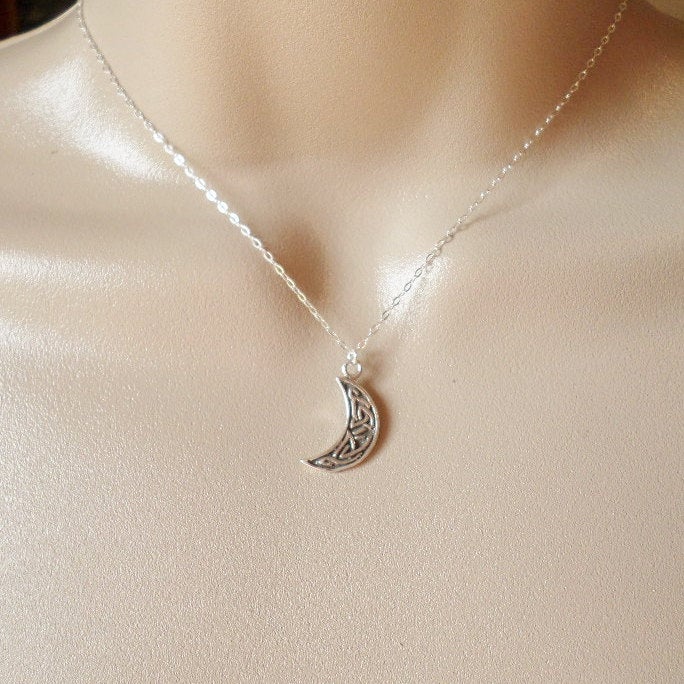 Celtic Knot Moon Necklace - Silver Moon Necklace - Crescent Moon Necklace - Sterling Silver Celtic Moon Necklace - Small Moon Necklace