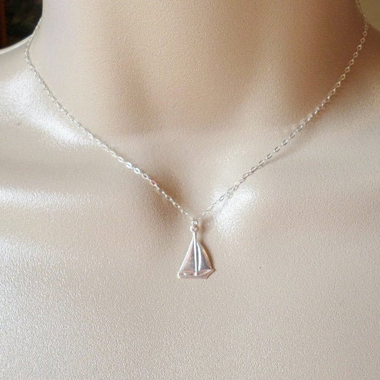 Sailboat Necklace - Tiny Silver Sailboat Necklace - Sterling Silver and Silver Plated Brass Necklace - Nautical Jewelry