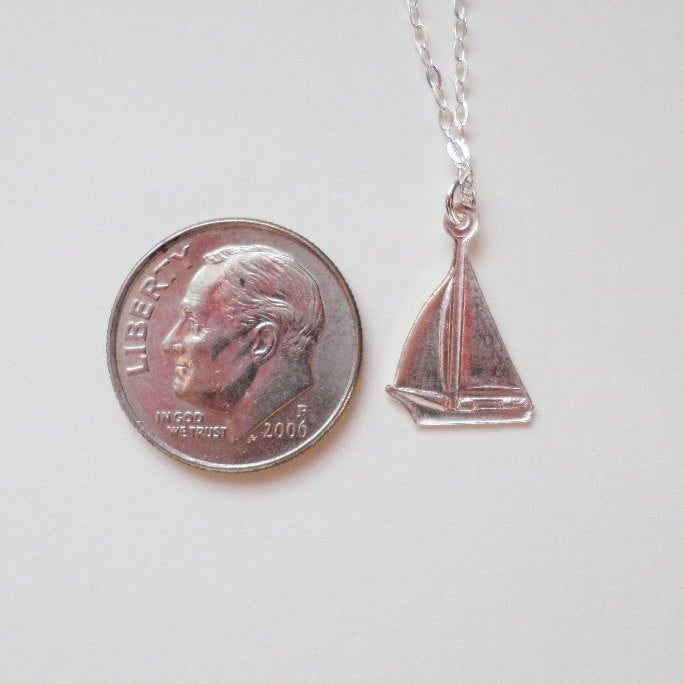 Sailboat Necklace - Tiny Silver Sailboat Necklace - Sterling Silver and Silver Plated Brass Necklace - Nautical Jewelry