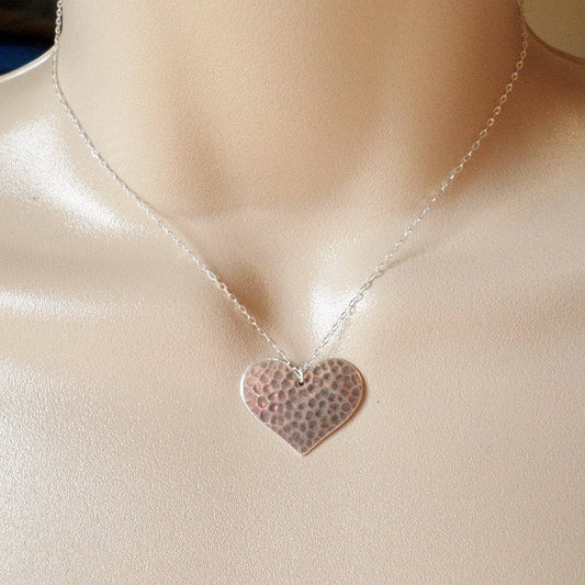 Silver Heart Necklace - Hammered Heart Necklace - Sterling Silver Heart Necklace - Silver Jewelry - Bridal - Weddings - Bridesmaid Gifts -