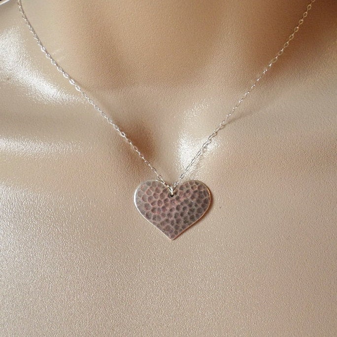 Silver Heart Necklace - Hammered Heart Necklace - Sterling Silver Heart Necklace - Silver Jewelry - Bridal - Weddings - Bridesmaid Gifts -