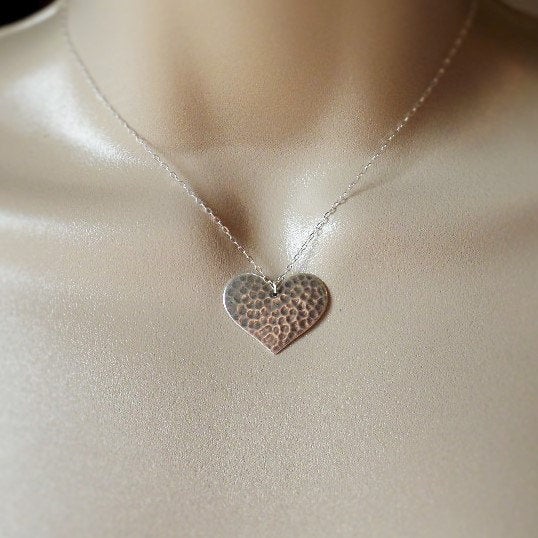 Silver Heart Necklace - Hammered Heart Necklace - Sterling Silver Heart Necklace - Silver Jewelry - Bridal - Weddings - Bridesmaid Gifts -