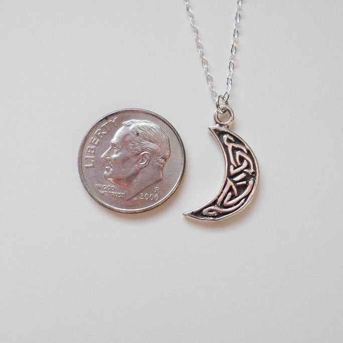 Celtic Knot Moon Necklace - Silver Moon Necklace - Crescent Moon Necklace - Sterling Silver Celtic Moon Necklace - Small Moon Necklace