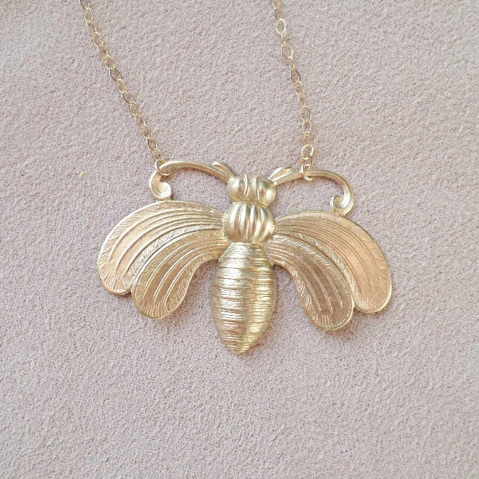 Bee Necklace - Gold Large Bee Necklace - Gold and Brass Necklace - Nature Inspired Jewelry - Insect or Bug Necklace - Christmas Gift