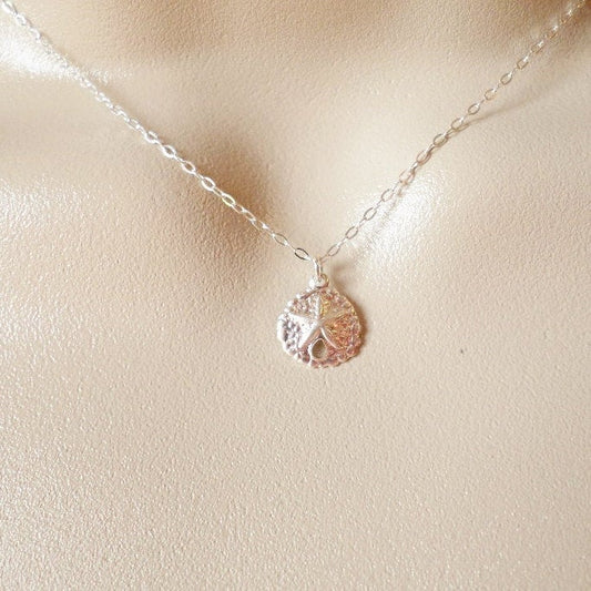 Silver Sand Dollar Necklace - Tiny Sand Dollar Necklace - Sterling Silver Necklace - Nautical Jewelry - Nautical Necklace - Christmas Gift