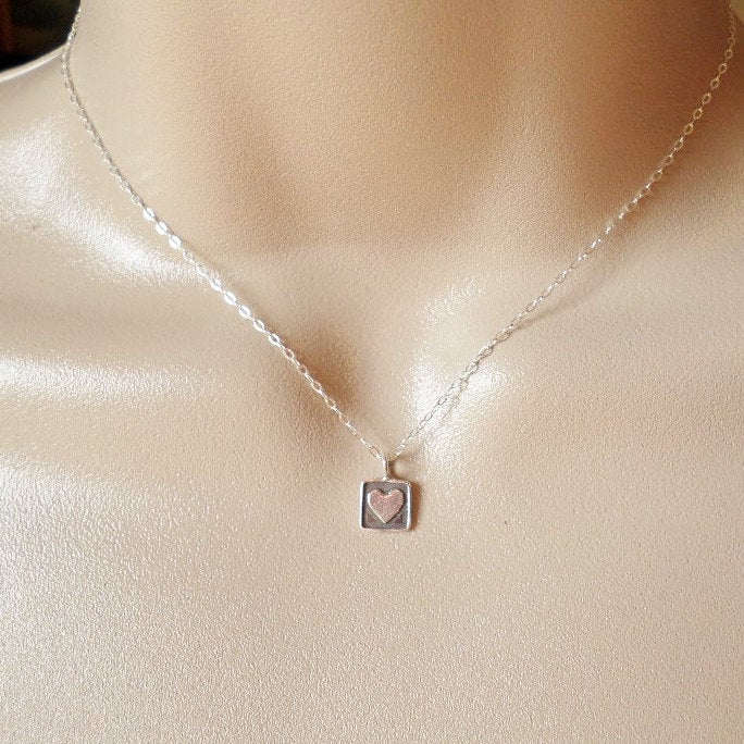 Silver Heart Necklace - Tiny Sterling Heart Necklace - Sterling Silver Heart Necklace - Silver Jewelry - Bridal, Weddings,Bridesmaid Gifts -