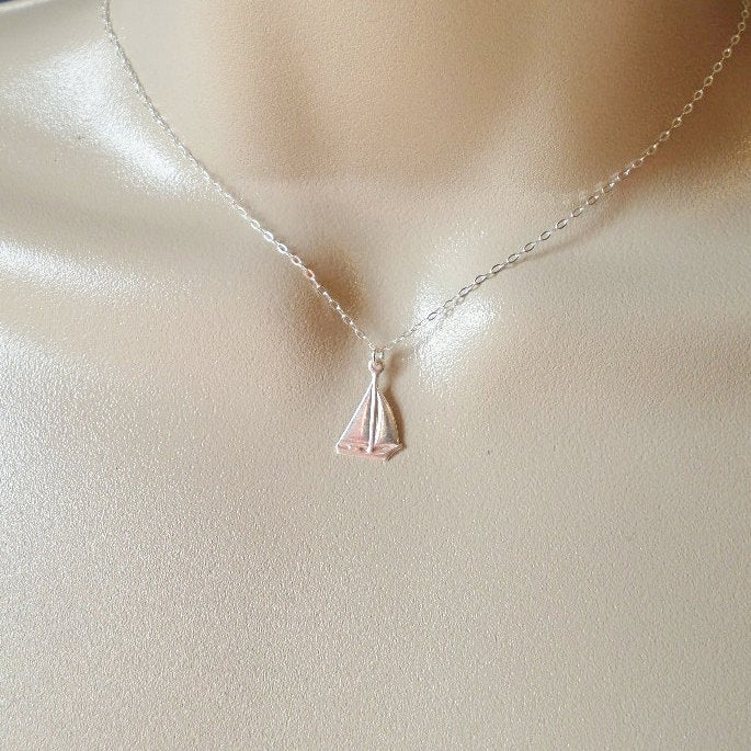 Sailboat Necklace - Tiny Silver Sailboat Necklace - Sterling Silver and Silver Plated Brass Necklace - Nautical Jewelry