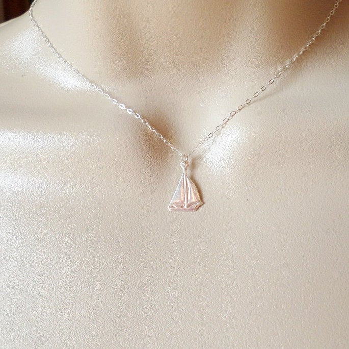 Sailboat Necklace - Tiny Silver Sailboat Necklace - Sterling Silver and Silver Plated Brass Necklace - Nautical Jewelry