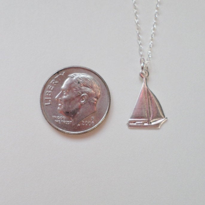 Sailboat Necklace - Tiny Silver Sailboat Necklace - Sterling Silver and Silver Plated Brass Necklace - Nautical Jewelry