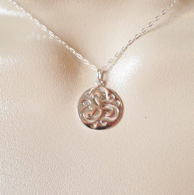 Solid Sterling Silver Wavy Cutout Charm Necklace - Sterling Silver Necklace - 925 Sterling Silver - Christmas Gift