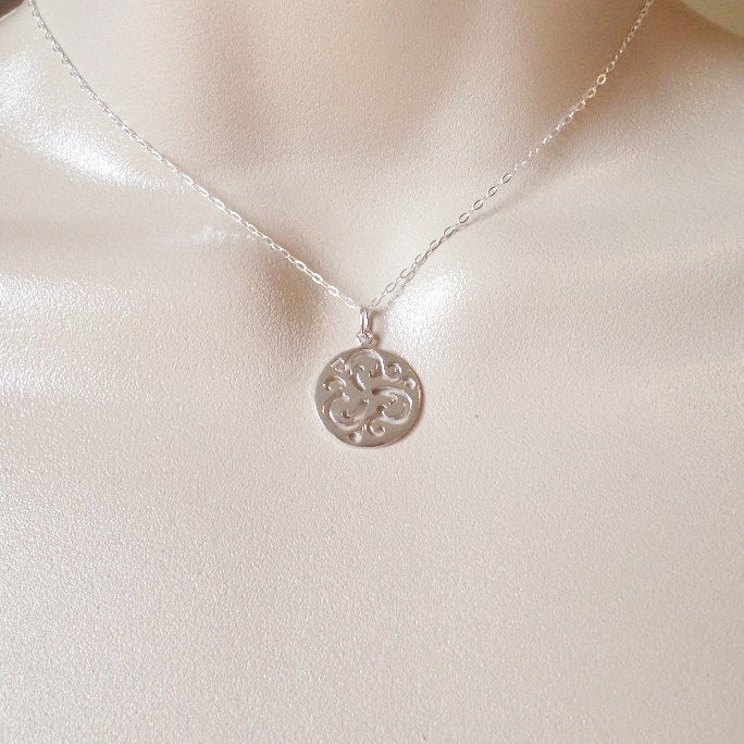 Solid Sterling Silver Wavy Cutout Charm Necklace - Sterling Silver Necklace - 925 Sterling Silver - Christmas Gift